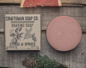 Shaving Soap, Citrus & Spruce // Handcrafted Vegan Soap // Grapefruit and Coniferous Forest Scent //