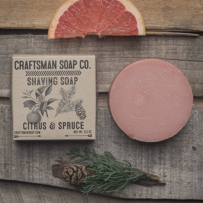 Shaving Soap, Citrus & Spruce // Handcrafted Vegan Soap // Grapefruit and Coniferous Forest Scent // image 1
