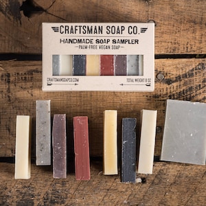 Échantillonneur de savon de barre naturelle // fait main, végétalien, et palm-free // parfumé avec des huiles essentielles et des extraits // cadeaux pour des hommes