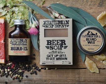 Kit barba deluxe. Olio di barba, cera di barba e sapone naturale. Sapone da bar vegano senza palme.