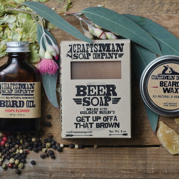 Deluxe Beard Grooming Kit, Natural Soap, Scented Beard Oil, Styling Wax