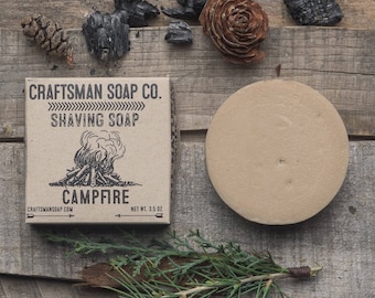 Shaving Soap, Campfire //Handcrafted Vegan Soap // Smoky, Woodsy, Balsam Scent //