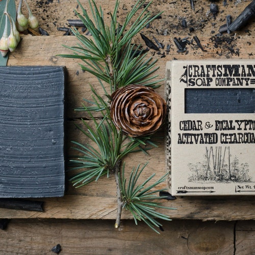 Cedar + Eucalyptus Activated Charcoal Bar Soap. 100% Natural, Handmade & Vegan.