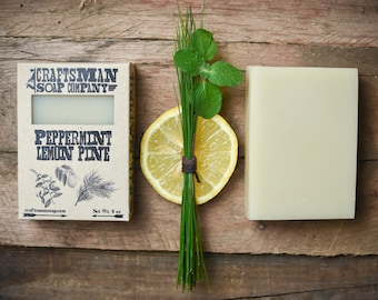 Peppermint Lemon Pine. Woodsy Mint & Citrus Bar Soap. 100% All-Natural Handmade.