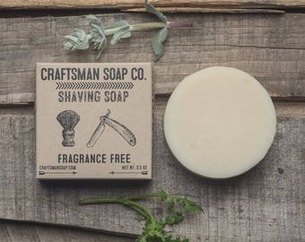 Shaving Soap, Fragrance Free // Handcrafted Vegan Soap // Bar Soap Without Scent //