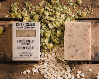 Beer Soap, Hops & Barley IPA Scrub. Vegan Palm-Free Soap. 100% All-Natural Handmade.