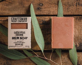 Beer Soap, Eucalyptus Brown. Vegan Palm-Free Soap. 100% All-Natural Handmade.