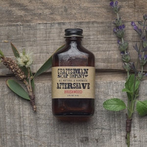 Aftershave, Brushwood Scent // Two Ounce Flask Bottle // Handmade with Natural Ingredients //