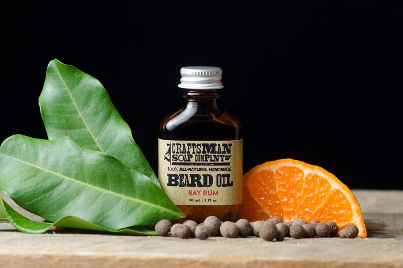 Beard Oil, Bay Rum. One Ounce Flask Bottle. 100% All-Natural Handmade. image 2