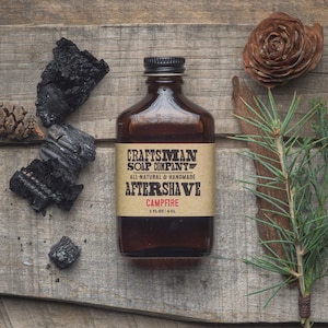 Aftershave, Campfire Scent // Two Ounce Flask Bottle // 100% All-Natural Handmade //
