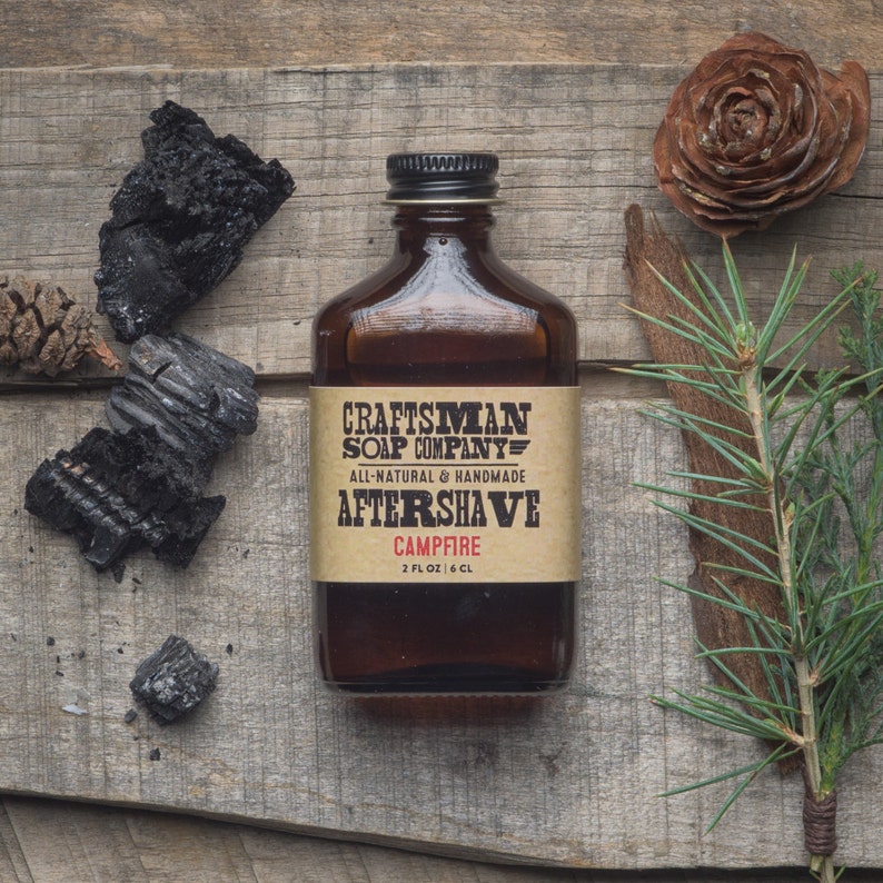 Aftershave, Campfire Scent // Two Ounce Flask Bottle // 100% All-Natural Handmade // image 1