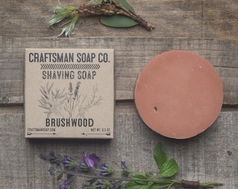 Shaving Soap, Brushwood //Handcrafted Vegan Soap // Sage, Tea Tree, & Lavender Scent //