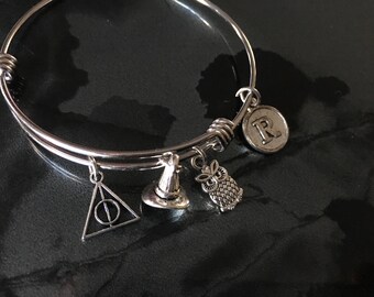 Harry Potter Inspired - Adjustable Bangle Bracelet with Initial Charm
