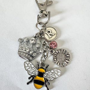 Personalized Queen Bee Keychain, Initial Charm, Birthstone, Purse Bag Charm
