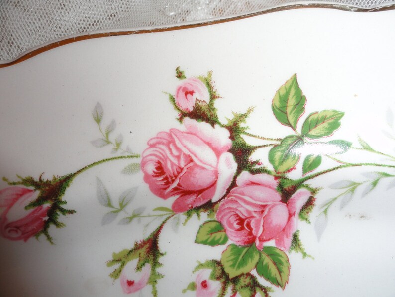Large OVAL SERVING PLATTER Scattered with Pink Roses and Buds