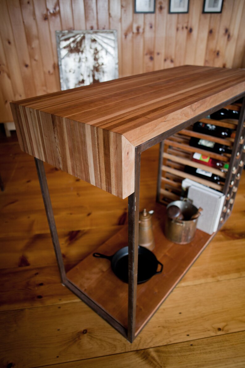 Cherry Butcher block Kitchen Island Wine rack Etsy