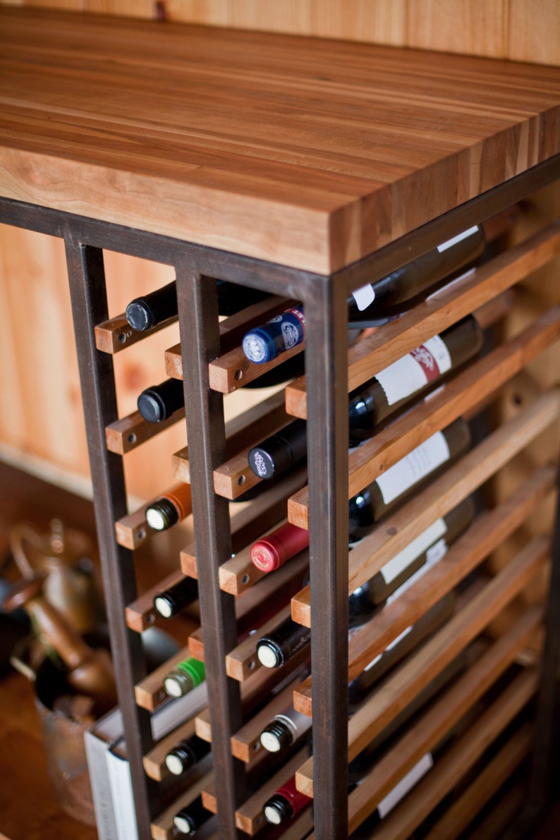 Cherry Butcher block Kitchen Island Wine rack Etsy