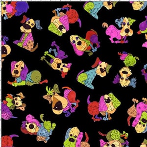 Loralie Designs Tossed Happy Dogs #691-896 - Black