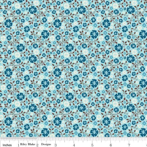 White Floral Blue Stitch Collection Cotton Fabric by Riley Blake Designs