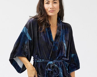 Midnight Ink Silk Velvet Kimono