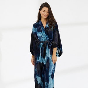 Midnight Ink Silk Velvet Kimono Robe