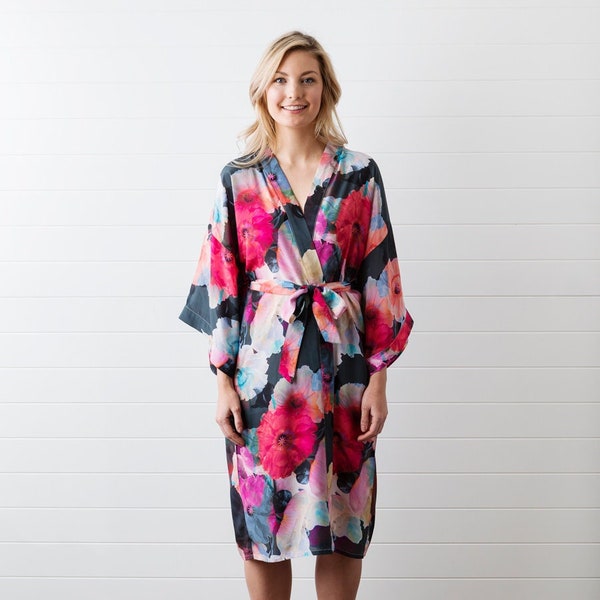 Printed Silk Dressing Gown - Dark Poppy