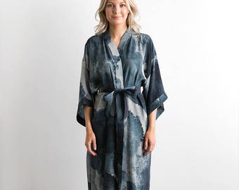 Midnight Ink Silk Dressing Gown