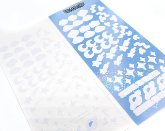 Hoja de pegatinas decorativas holográficas - Cielos blancos - Diario, Toploader Deco, Scrapbooking, Kpop