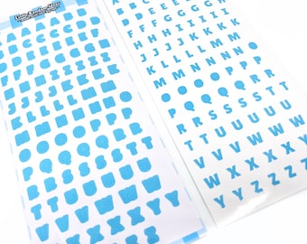 Hoja de pegatinas decorativas - Letras impresas - V1 azul - Diario, Toploader Deco, Scrapbooking, Kpop