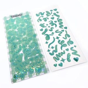 Deco Sticker Sheet - Holographic Confetti - Green - Journaling, Toploader Deco, Scrapbooking, Kpop