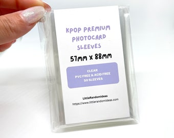 Fundas premium para tarjetas fotográficas - 57 mm x 88 mm (etiqueta morada) - Paquete de 50 fundas - Sin PVC - Sin ácido - Aptas para archivo