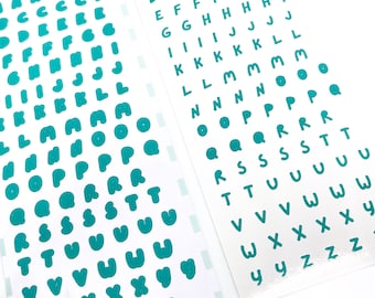 Hoja de pegatinas decorativas - Letras de mano - Teal - Journaling, Toploader Deco, Scrapbooking, Kpop