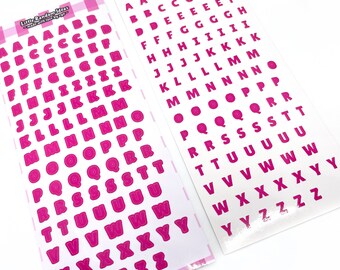 Hoja de pegatinas decorativas - Letras impresas - V1 Magenta - Journaling, Toploader Deco, Scrapbooking, Kpop