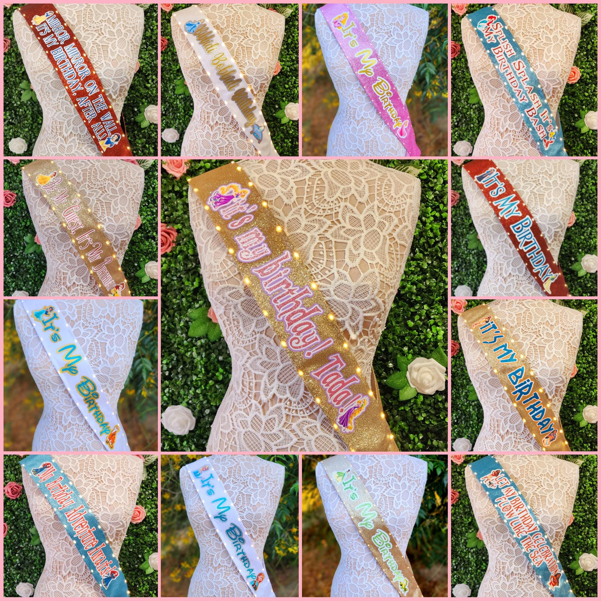 Disney Princess Inspired Light Up Sash | Birthday Celebration LED Party Accessory