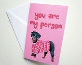 You are my person, Valentine's Day Card, Dachshund Greeting Card, Love Card, Valentines Day, Pink Greeting Card