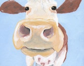 6x6" Brown and White Cow Painting