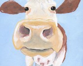 6x6" Brown and White Cow Painting