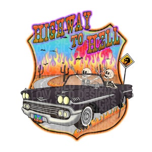 Highway to Hell Rock On Skeletons, Halloween Clipart, Sublimation or Digital Graphic 300 dpi -  Digital download, PNG
