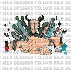 Nail Technician Western Logo, Business Card Logo, Sublimation or Digital Graphic 300 dpi - Turquoise, Punchy,  Digital download, PNG