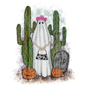 Cowgirl Desert Ghost, Halloween, Cactus, Pumpkins, Clipart, Sublimation or Digital Graphic 300 dpi -  Digital download, PNG