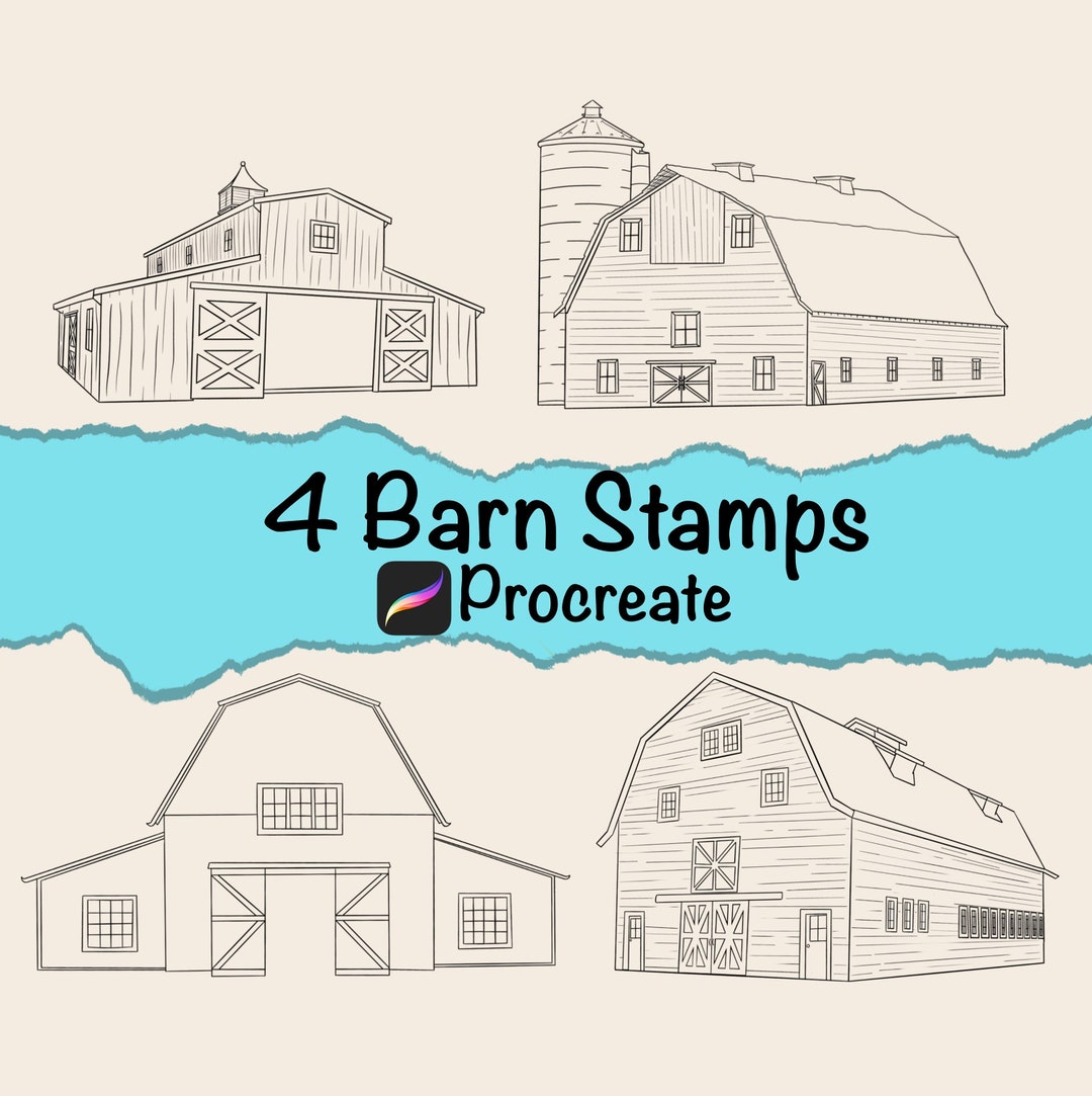 Set of 4 Barn Stamps for Procreate, Barn Outlines, Procreate Only