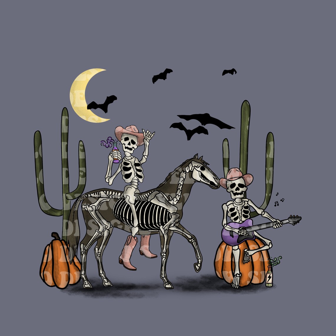 Cowboy Skeletons Skeleton Horse Halloween Western Hand Drawn