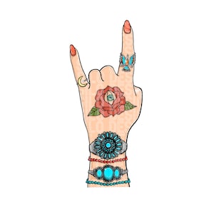 Rock Hand Grafik mit Tattoo, Sublimation Transfer 300 dpi - Transparenter Hintergrund - Digitaler Download - PNG