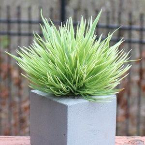 Gray Cement Cube Planter with Artificial Green Grass