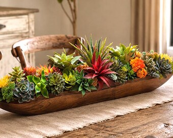 Extra Large Artificial Succulents Dough Bowl Centerpiece