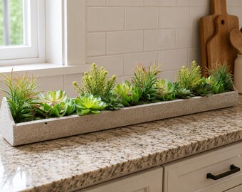 36 or 48 Inch Long Upcycled Galvanized Metal Trough with Artificial Succulents