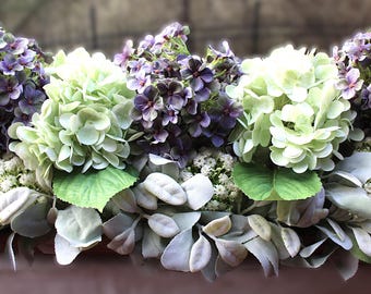Large 42" Spring Summer Green and Purple Hydrangea Centerpiece