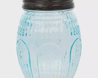 Blue, Green, or Pink Pastel Medallion Glass Jar with Flower Frog Lid