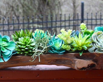 Large Driftwood Planter with Premium Artificial Succulents - Ready to Ship - Customization is Available to Coordinate with Your Decor