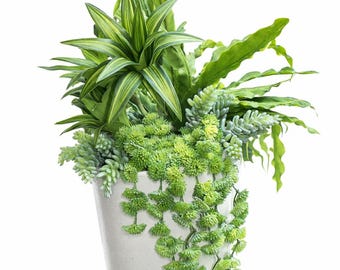 Artificial Plant Arrangement, White Ceramic Planter, Real Looking Plant Decor